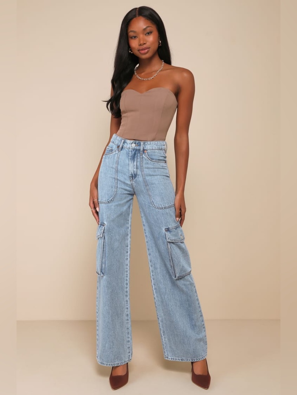 Blank NYC All Heart Light Wash High-Rise Denim Cargo Jeans Size 27